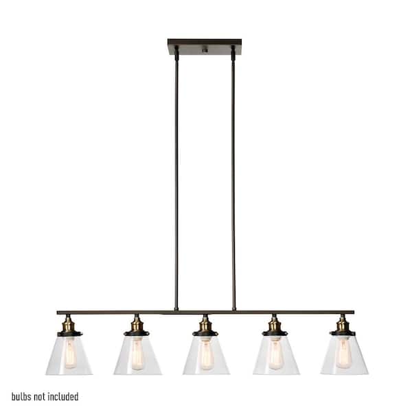 Globe Electric Jackson 5 Light Oil Rubbed Bronze and Antique Brass Pendant with Clear Glass Shades 64934