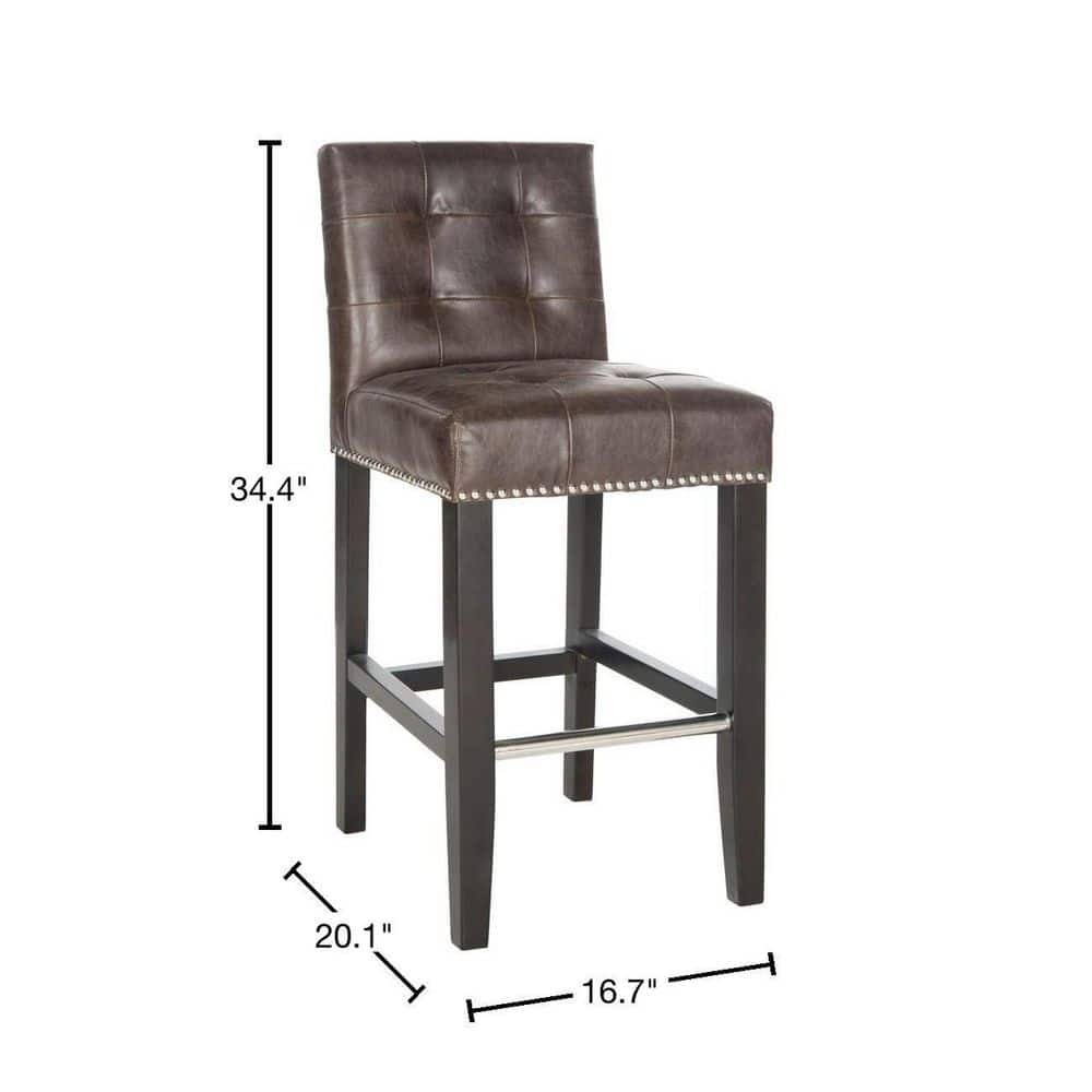 Antique Brown Leather and Wood Counter Stool