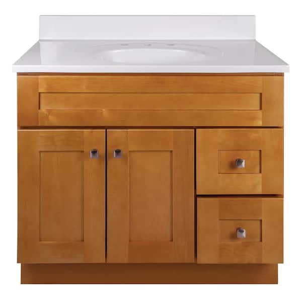 Brookings 37 in. W Single Widespread Sink Bathroom Vanity in Birch with White Cultured Marble Top Assembled