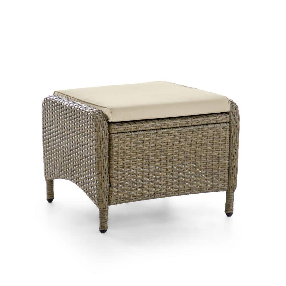 GREEMOTION Garda Wicker Outdoor Ottoman with Beige Cushion 2-Pack