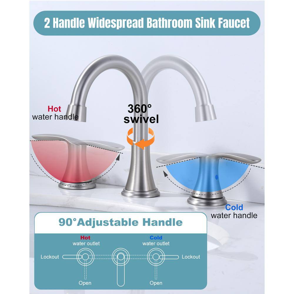 Brushed Nickel 8-Inch Widespread Double Handle Bathroom Faucet