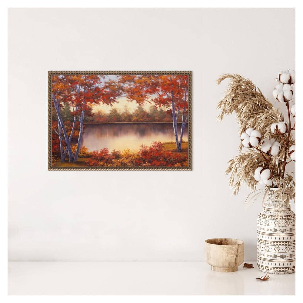 Red and Gold Trees Landscape Canvas Print with Beaded Bronze Frame