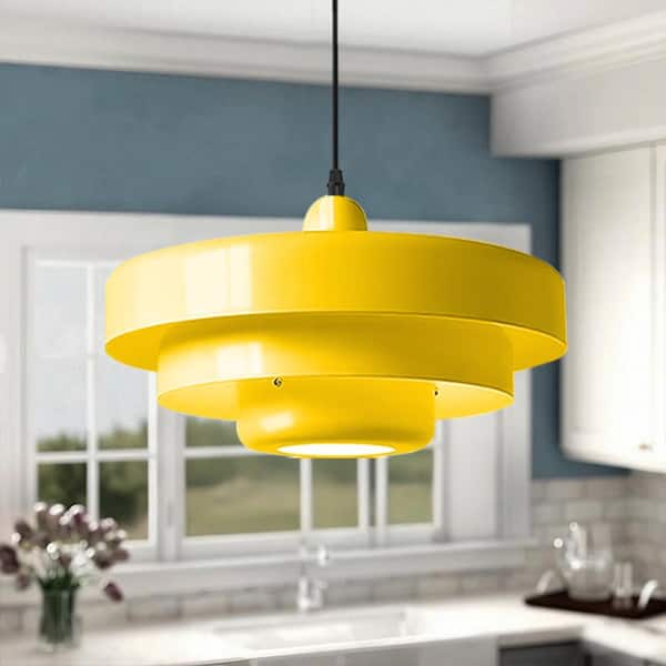 Mid Century modern Pendant Light Yellow Ceiling Lighting Metal Shade Vintage Hanging Light Kitchen Island Dining Table