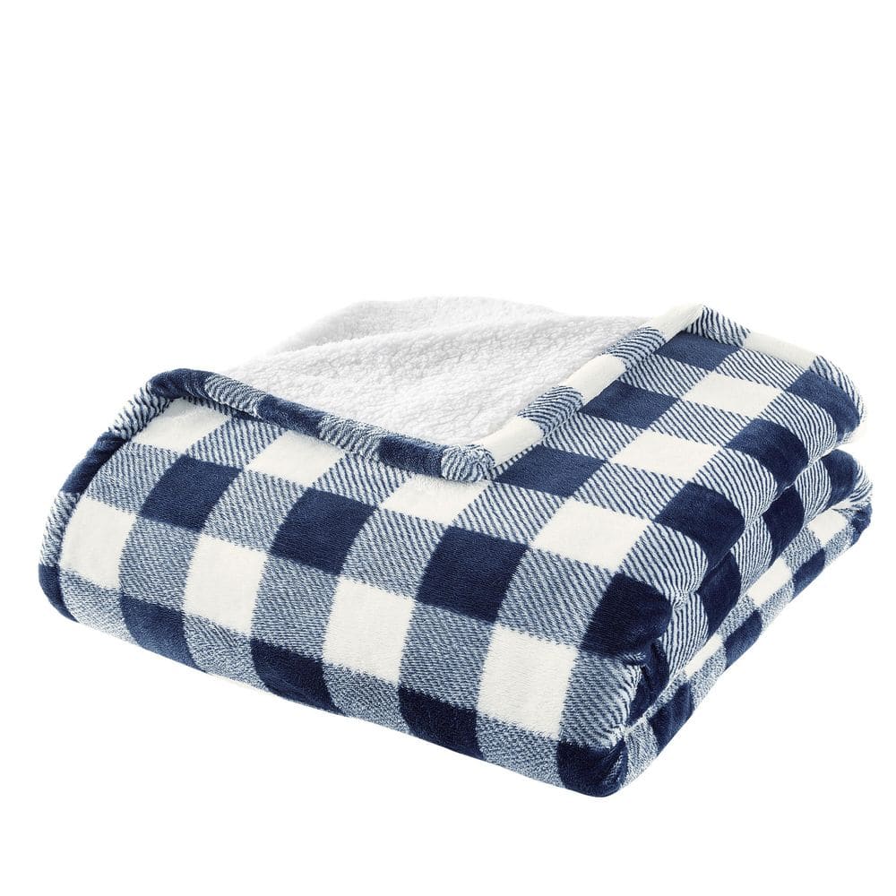 Home Decorators Collection Plush Blue Buffalo Check Sherpa Throw Blanket  ST50×60PB - The Home Depot