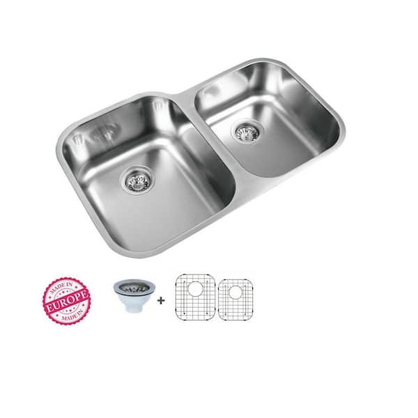 31.5 in. Undermount 60/40 Split Double Bowl Stainless Steel Undermount Sink