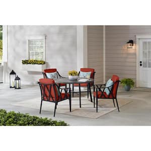 Harmony Hill 5-Piece Black Steel Outdoor Patio Dining Set with Sunbrella Henna Red Cushions