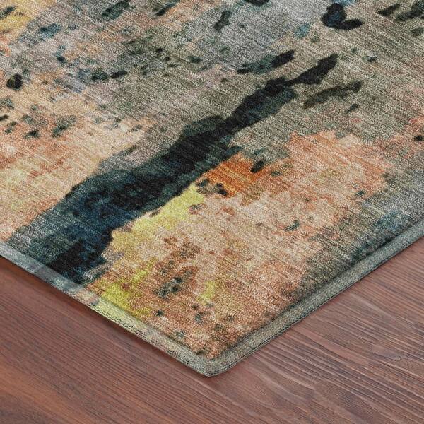 Mayfield Premium Machine Washable Abstract AMF2284 Ivory 8 ft. x 8 ft. Round Rug