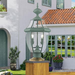 Aston 21 in. 2-Light Verdigris Cast Brass Hardwird Outdoor Rust Resistant Post Light with No Bulbs Included