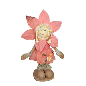 14.5 in. Peach and Tan Spring Floral Standing Sunflower Girl Decorative Figure