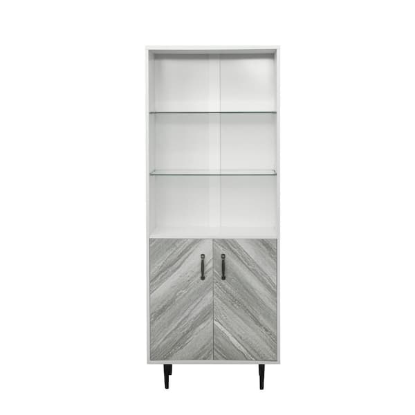 ATHMILE 67 in. White 3-Shelf Standard Bookcase