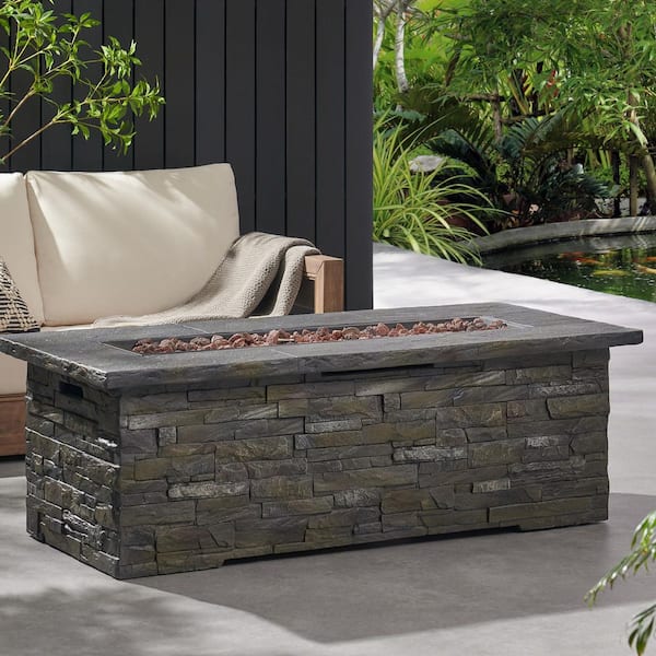 56 in. Stone Gray Rectangular Propane Outdoor Fire Pit