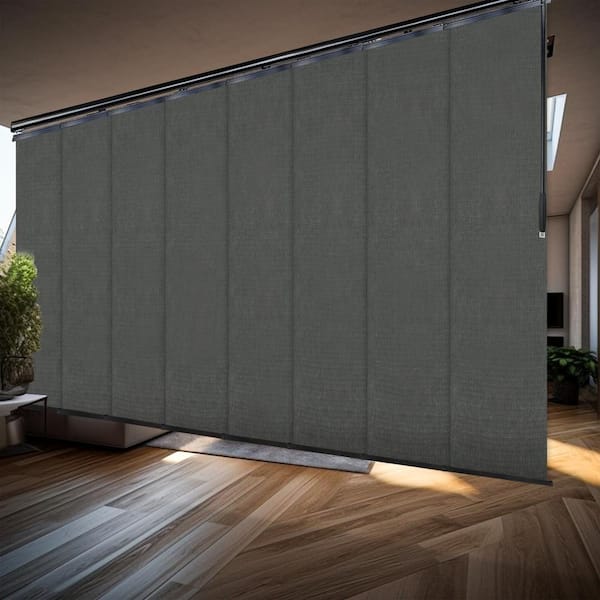 EMOH Nobel Gray 130 in. to 175 in. W x 94 in. L Adjustable 8- Panel in Black Double Rail Panel Track with 23.5 in. Slates