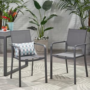 人文 #OUTDOOR Gray Aluminium Modern Outdoor Dining Chairs with Mesh Seat