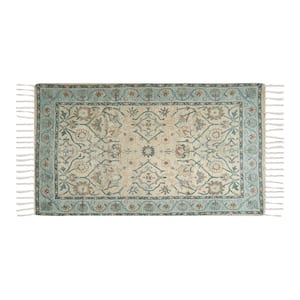 Chinille Fringe Machine Washable Green/Yellow 2 ft. x 5 ft. Floral Accent Area Rug
