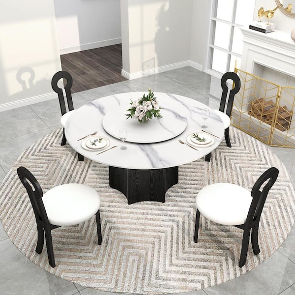 Magic Home (Set of 4) Modern Lambswool Sitting Cushion Dining Chair Desk Chair Furniture in Black