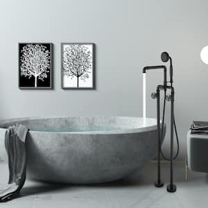 3-Handle Floor Mount Freestanding Tub Faucet with Hand Shower in Matte Black