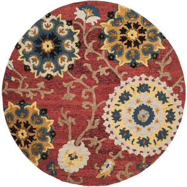 SAFAVIEH Blossom Red/Multi 4 ft. x 4 ft. Round Floral Area Rug
