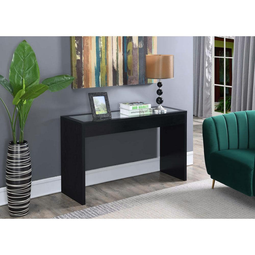 Elegant Northfield Black Mirrored 48'' Console Table with Glass Inlay