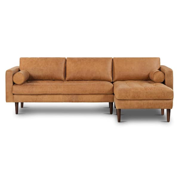 Poly and Bark Napa 105 in. Square Arm 1-Piece Leather L-Shaped Sectional Sofa in Cognac Tan