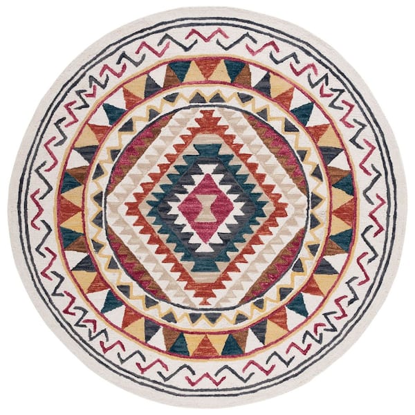 SAFAVIEH Aspen 7 ft. x 7 ft. Rust/Ivory Geometric Round Rug APN806P-7R ...