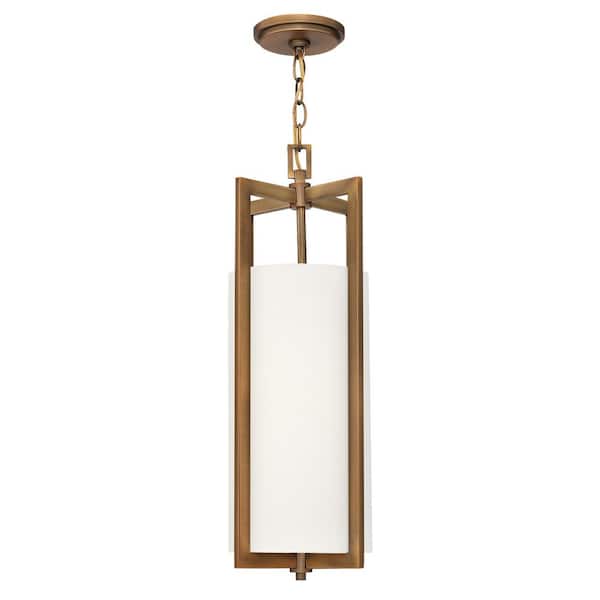 HINKLEY Hampton 1-Light Brushed Bronze Shaded Mini Pendant With Off-White Linen Hardback Shade