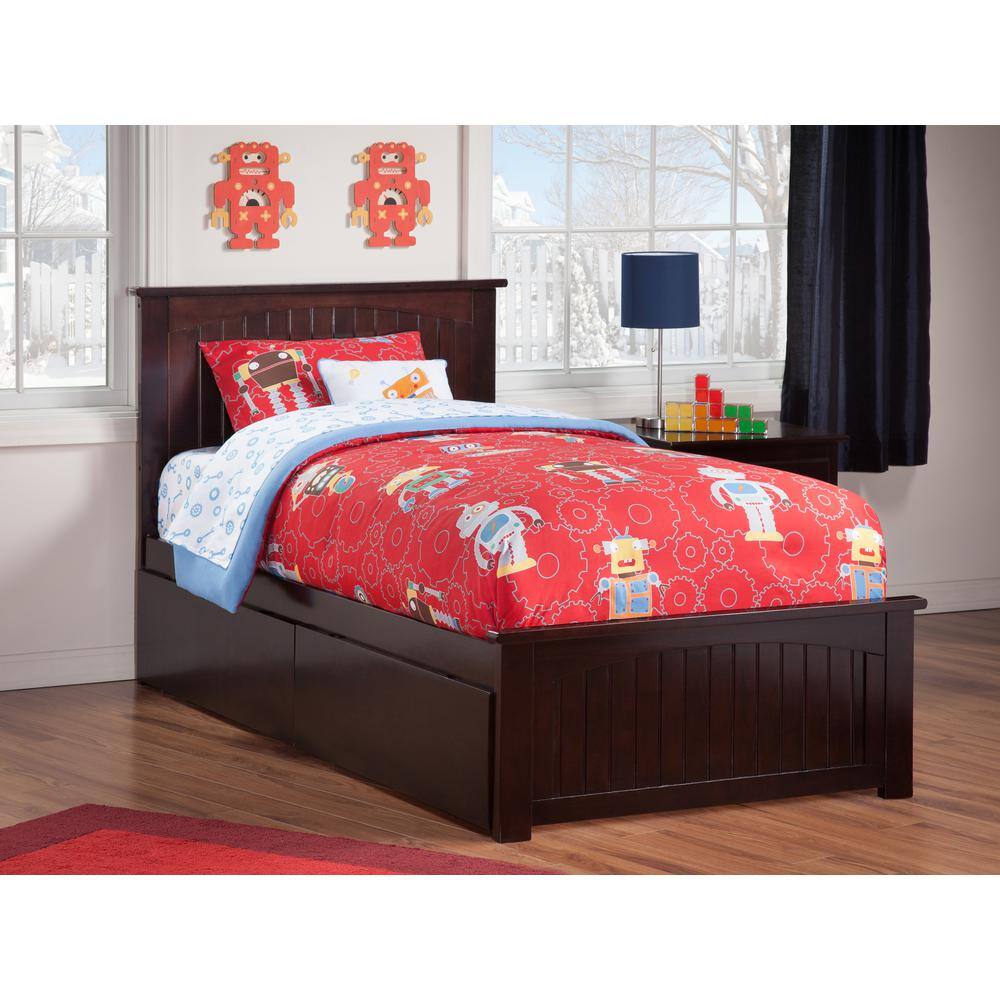 Nantucket Espresso Twin Wood Platform Bed with Storage Drawers