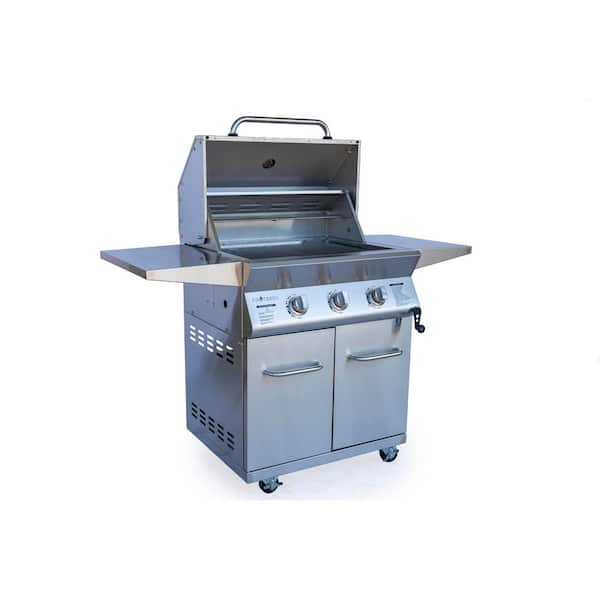 3-Burner Propane Gas Grill in Stainless Steel with Height Adjustable Cooking Surface
