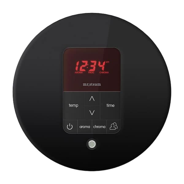 iTempo Plus Round Steam Shower Control in Black with Polished Chrome Bezel