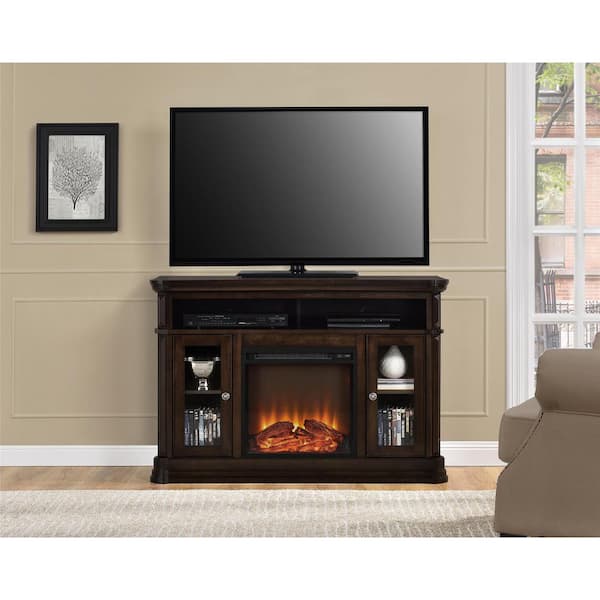 Altra Furniture 47 in. Electric Fireplace TV Stand Brooklyn Brown Entertainment Center
