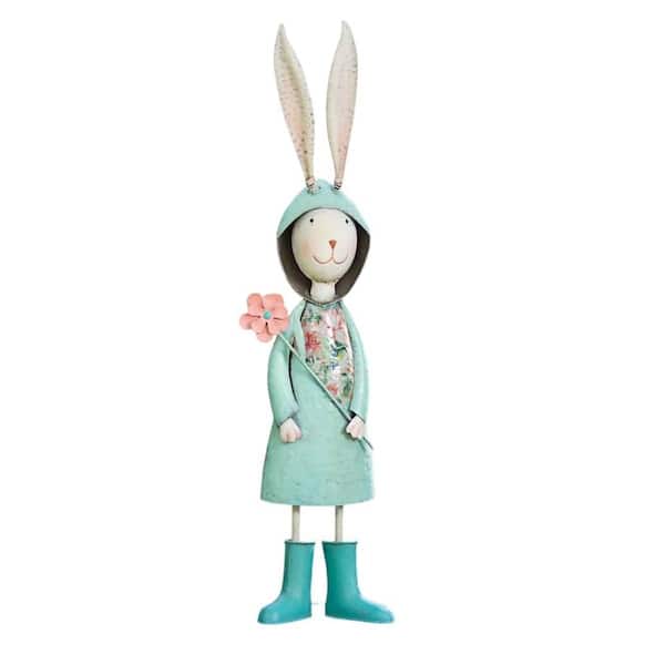 Evergreen Enterprises Blue Metal Storybook Rabbit Garden Statue