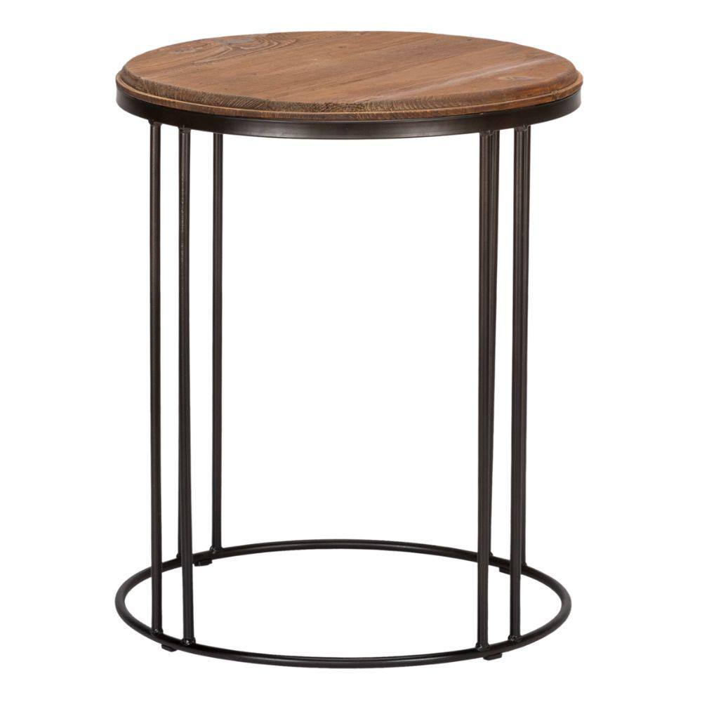 Benjara 20 in. Brown and Black Round Wood End Table with Wooden Frame BM195667 The Home Depot