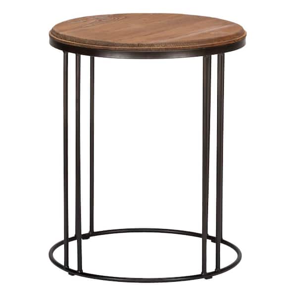 Benjara 20 in. Brown and Black Round Wood End Table with Metal Frame