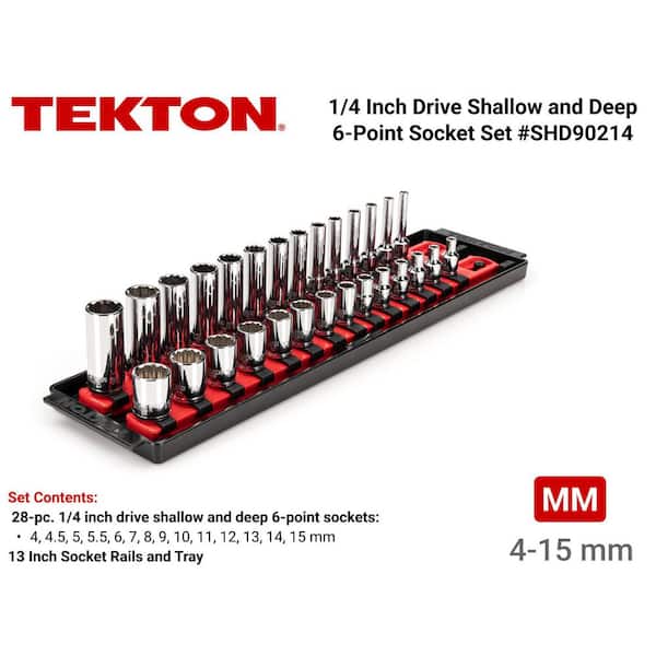 1/4 in. Drive 12-Point Socket Set with Rails (4 mm-15 mm) (28-Piece)