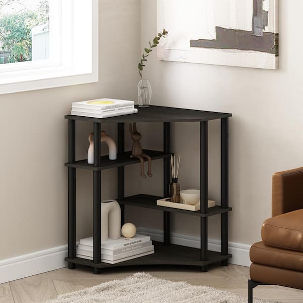 Furinno Turn-N-Tube 28.5 in. Tall Espresso/Black Wood 4-Shelf Corner Bookcase with Square Poles