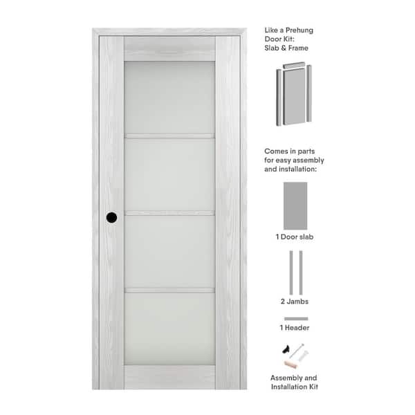 Vona 4 Lite 30 in. x 80 in. Right-hand Frosted Glass Ribeira Ash Composite Solid Core Wood Single Prehung Interior Door
