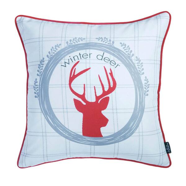 Mike&Co. New York Christmas Deer Decorative Single Throw Pillow 18 x 18 White & Red & Gray Square for Couch, Bedding