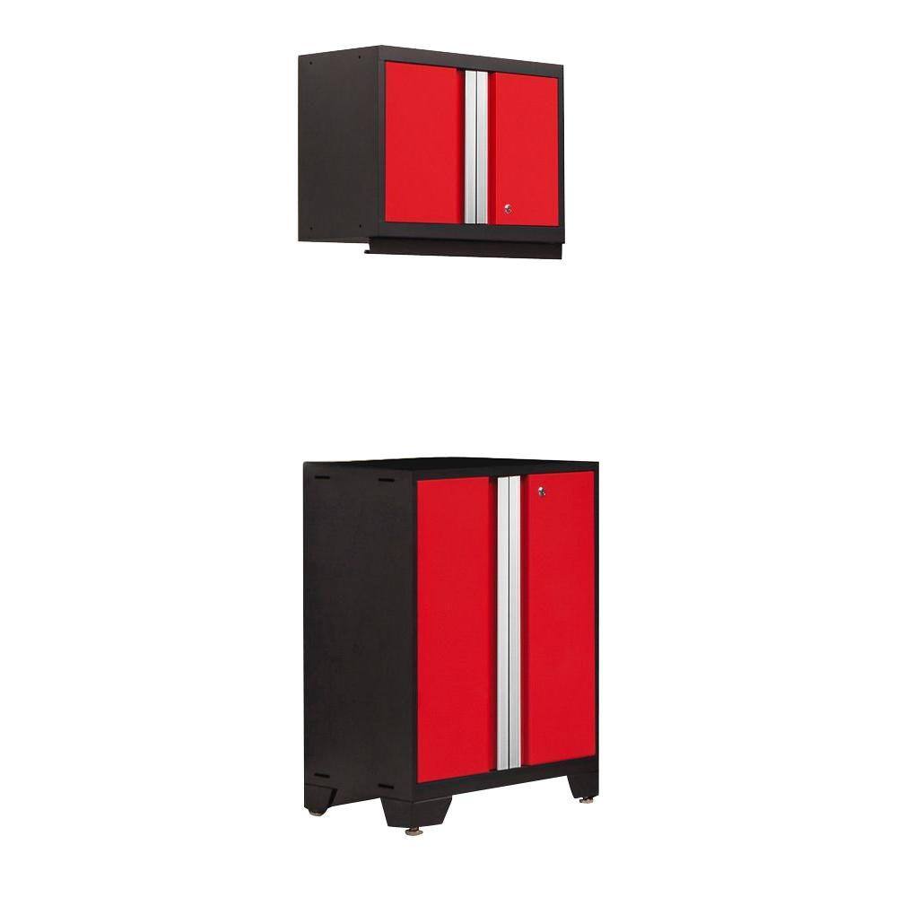 NewAge Products Bold Series 24 in. W x 77.25 in. H x 18 in. D 24-Gauge Welded Steel 2-Door Base & Wall Cabinet Set in Red (2-Piece), Deep Red