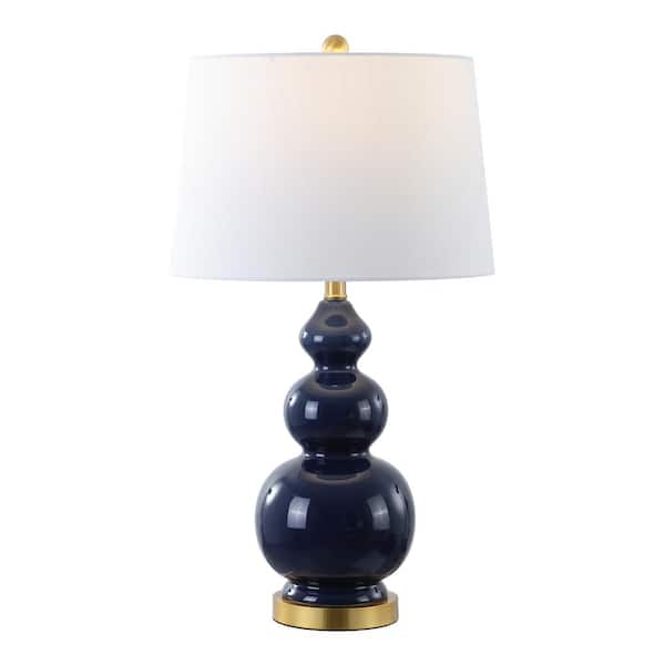Bowen 27.5 in. Contemporary Transitional Ceramic Gourd LED Table Lamp, Navy/Brass Gold