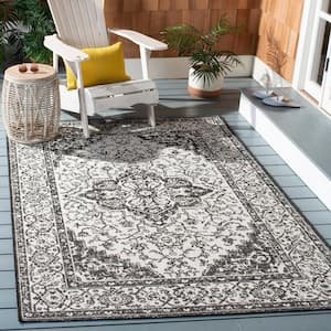 Beach House Light Gray/Charcoal 7 ft. x 7 ft. Square Oriental Indoor/Outdoor Patio  Area Rug