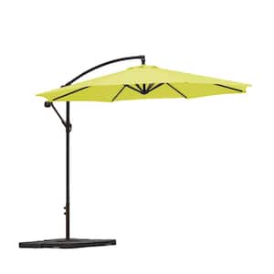 Bayshore 10 ft. Crank Lift Cantilever Hanging Offset Patio Umbrella in Lime with Base Weights