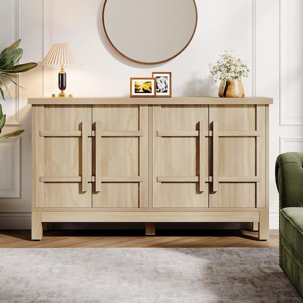 BYBLIGHT Ahlivia Wood Color Engineered Wood 55 in. Buffet with Adjustable Shelves, Farmhouse Sideboard Cabinet