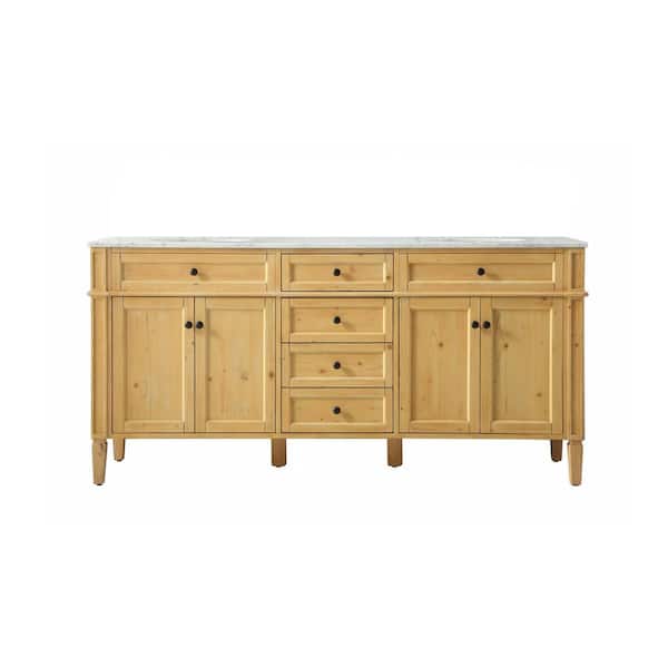 Unbranded Simply Living 72 in. W x 21.5 in. D x 35 in. H Bath Vanity in Natural Wood with Carrara White Marble Top