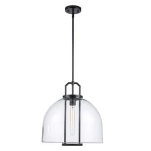 Rhapsody 16 in. 1-Light Black Pendant Light Fixture with Clear Glass Shade