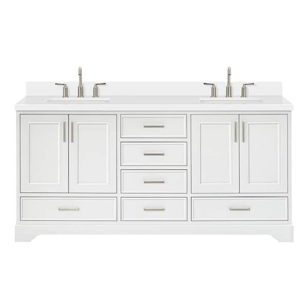 Stafford 73 in. W x 22 in. D x 36 in. H Double Sink Freestanding Bath Vanity in White with Pure White Quartz Top