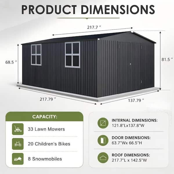 AECOJOY 12 ft. W x 18 ft. D Waterproof Metal Outdoor Storage Shed