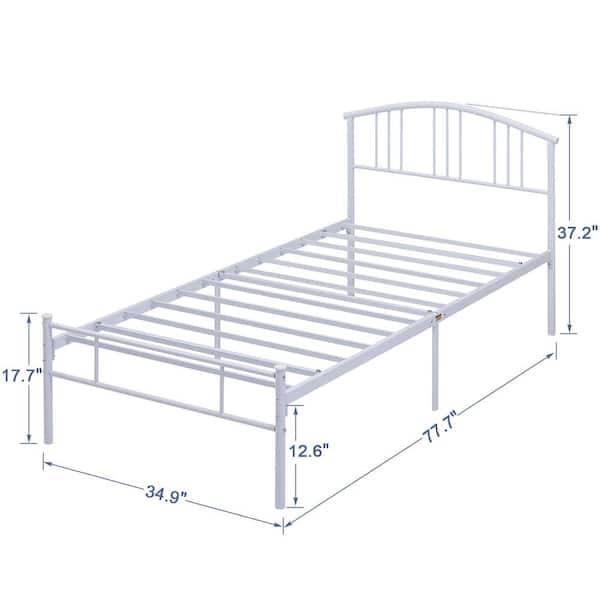 Bed Frame White Metal Frames Twin Platform Bed with Vintage Headboard, Sturdy Steel Slat Support Mattress Foundation