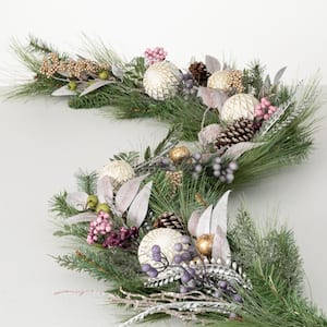 72 in. Mixed Ball Pine Unlit Artificial Christmas Garland, Multicolored Christmas Garland