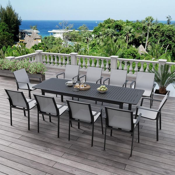 DESwan Black Aluminum Rectangle Outdoor Dining Table with