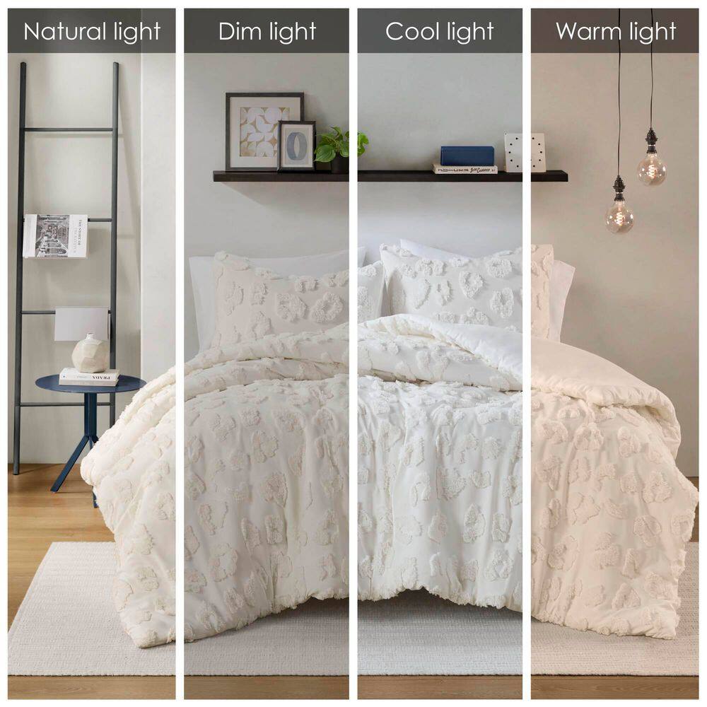 Off-White Chenille Twin/Twin XL Duvet Cover Set