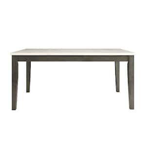 White and Gray Marble Top 4 Legs Base Contemporary Wooden Dining Table Seats 6